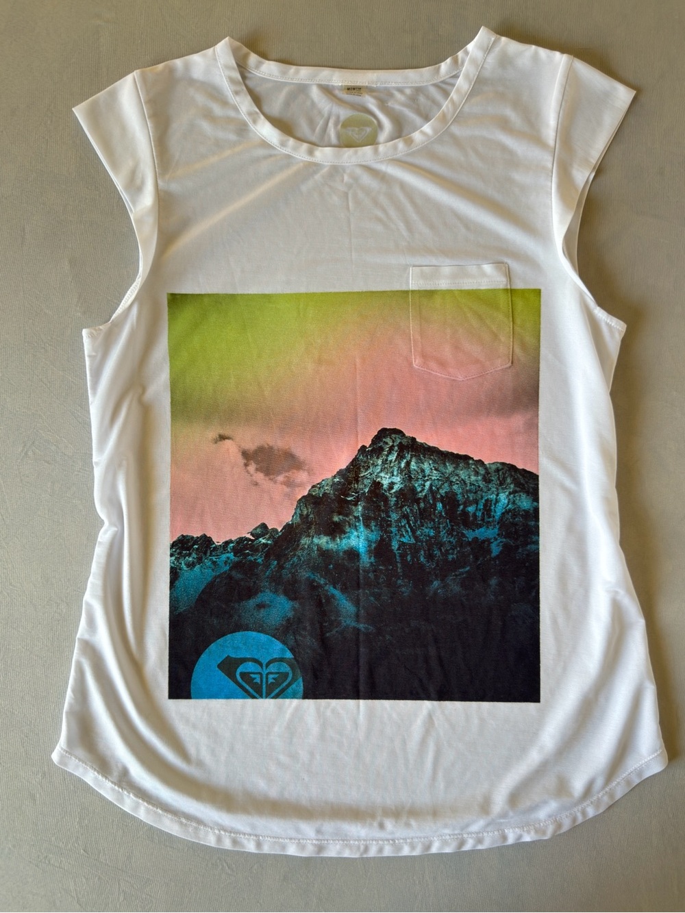 Roxy White Tank Top with Multicolor Mountain Graphic